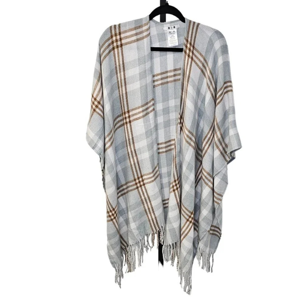 Three Dots Womens Cashmere Wool Blend Plaid Tartan Fringe Wrap  Shawl One Size